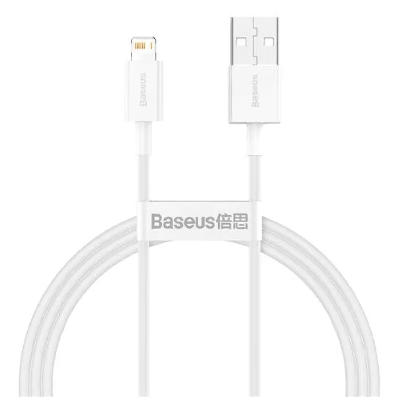 „Baseus CALYS-A02“ mobiliojo telefono laidas, baltas, 1 m, USB A / Lightning