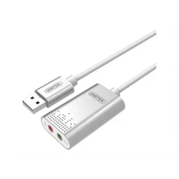 Garso keitiklis Unitek Y-247A, sidabrinis, USB Typee-A jungtis, kompaktiškas 12×28×46 mm
