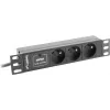 Maitinimo skirstymo įrenginys LANBERG PDU-03E-0200-BK — 1U, 3x E tipo lizdai, 220–250 V, 16 A, 2 m laidas, juodas
