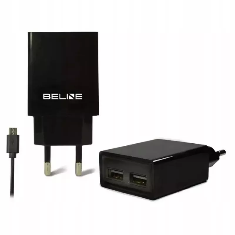 Kelioninis įkroviklis Beline Beli0011 — 2×USB prievadai, microUSB laidas, 2A išvestis, juodas
