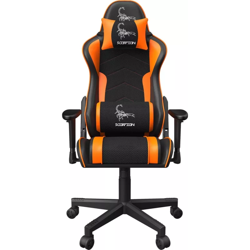 Žaidimų kėdė GEMBIRD GC-SCORPION-04X juodai oranžinė ergonomiško dizaino, reguliuojama sėdynė, aukšta atlošo dalis