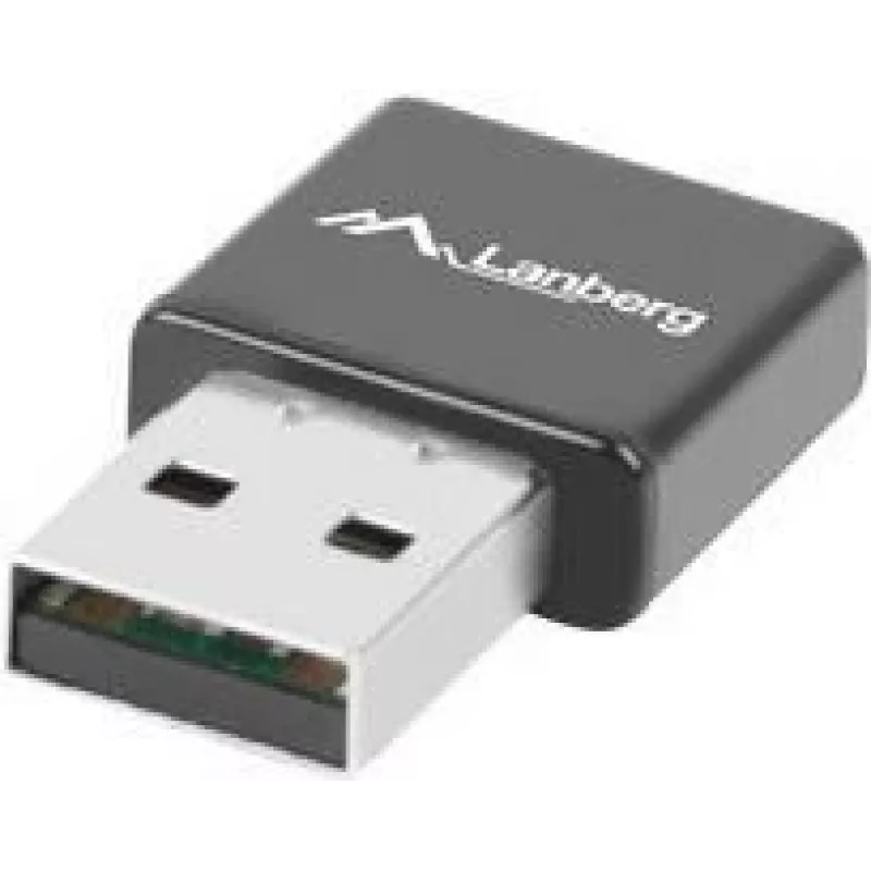 USB belaidis tinklo adapteris LANBERG NC-0300-WI, 2x vidinės antenos 2 dBi, USB 2.0, iki 2400 Mbit/s, juoda