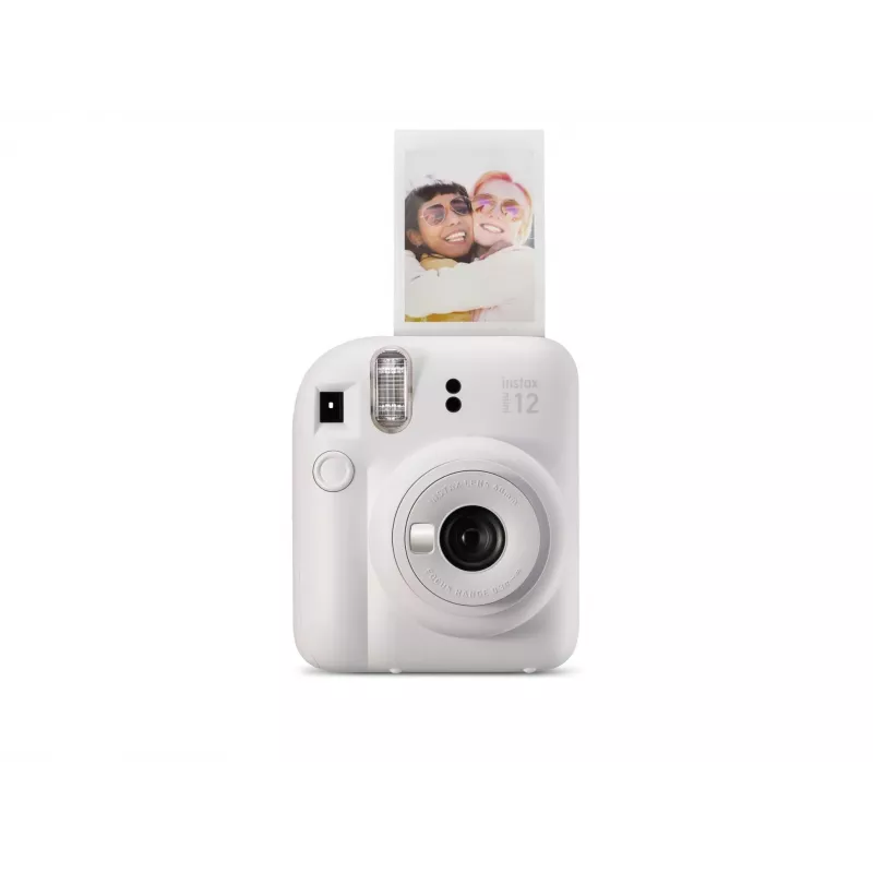 Momentinė kamera Fujifilm Instax Mini 12 White — 86×54 mm atspaudai, 60 mm židinio nuotolis, AA baterija