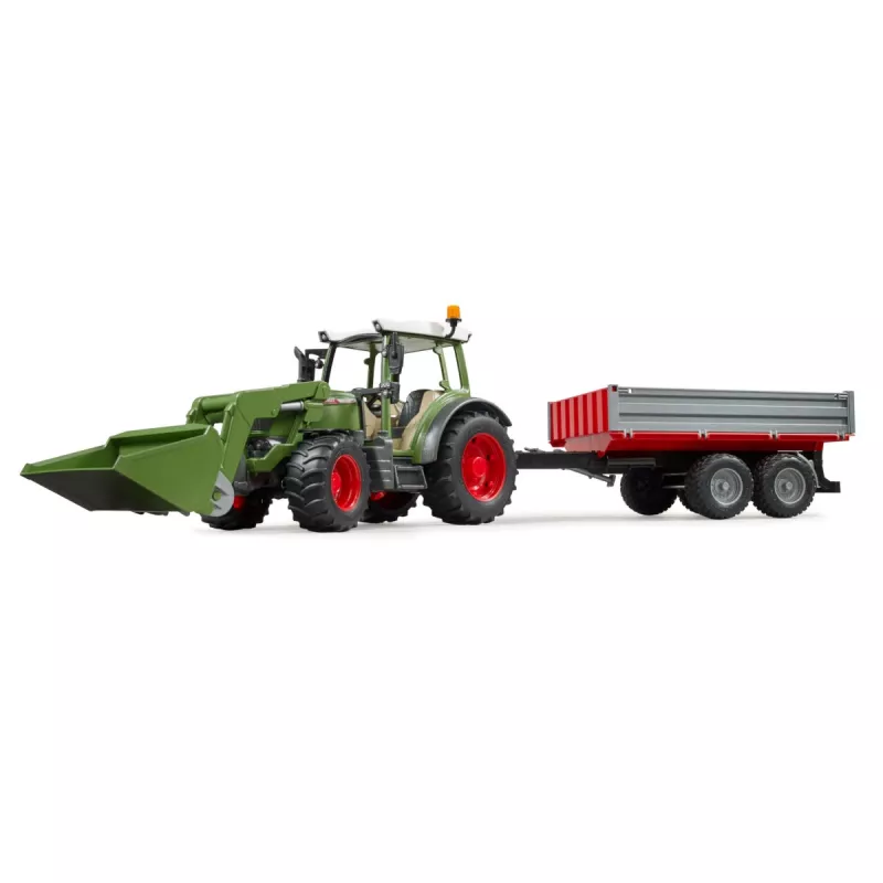 Žaislinis traktorius BRUDER Fendt Vario 211 su priekiniu krautuvu ir šonine priekaba
