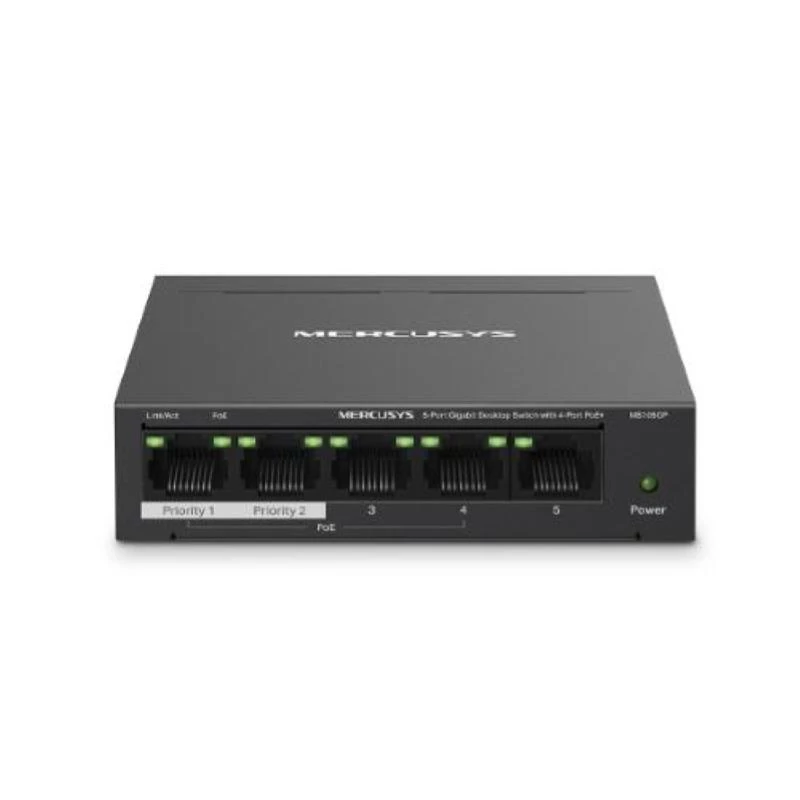 Mercusys 5 prievadų gigabitinio stalinio komutatoriaus su 4 PoE+ prievadais