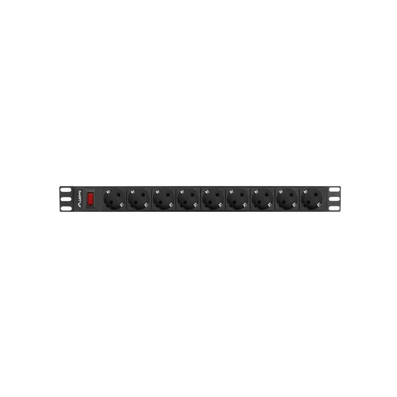 LANBERG PDU-09F-0300-BK maitinimo skirstytuvas — 9x Type F lizdai, 3 m kabelis, aliuminis korpusas, 10 A