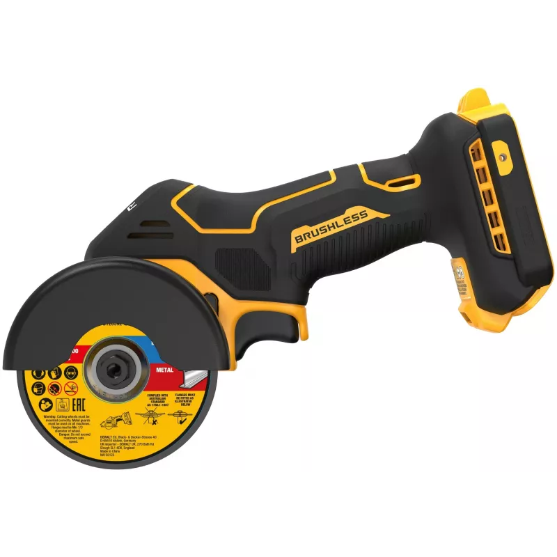 DeWALT DCS438N-XJ 18V XR kampinis šlifuoklis be laidų, 76 mm