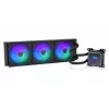 Viskas viename skysčio aušintuvas ENDORFY Navis F360 ARGB Juoda — 360 mm radiatorius, 3x 120×25 mm ventiliatoriai, 250–1800 aps./min., siurblys 1600–2600 aps./min., LGA 1700/AM5/AM4 palaikymas