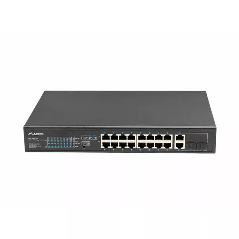 Nevaldomas jungiklis LANBERG RSFE-16P-2C-250 — 18 prievadų Gigabit, 16x PoE+ (30W), 2x SFP, 250W, 1U, metalinis, montuojamas į stelažą