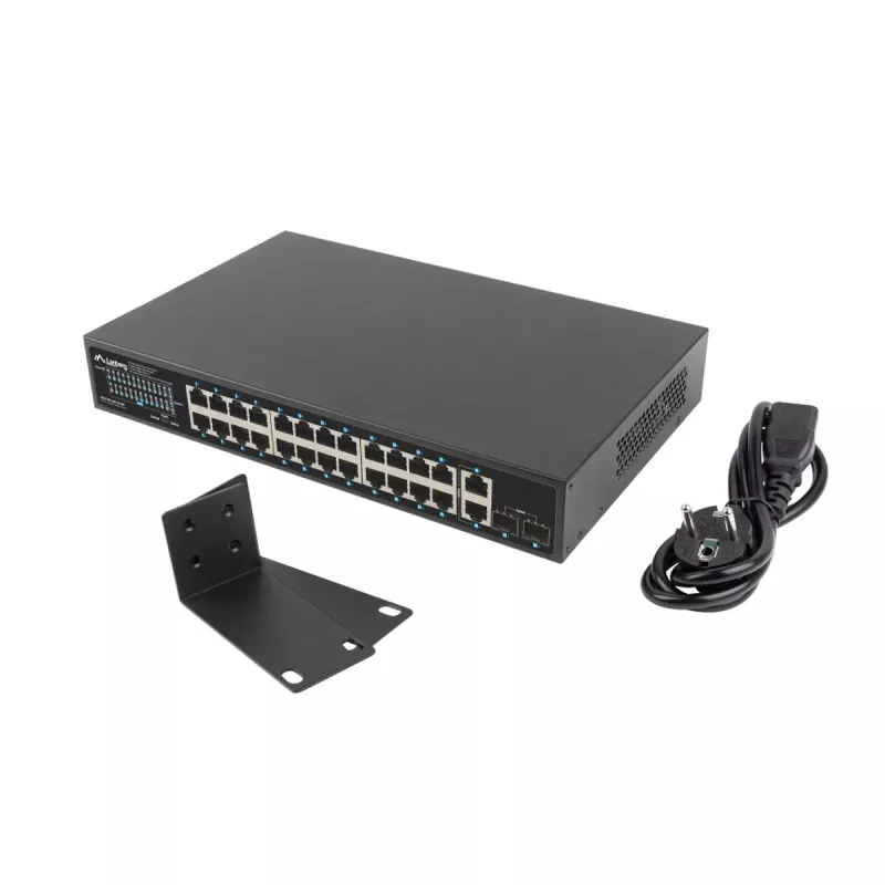 Nevaldomas LANBERG komutatorius RSGE-24P-2GE-2S-360 su 24 RJ-45 Ethernet prievadais
