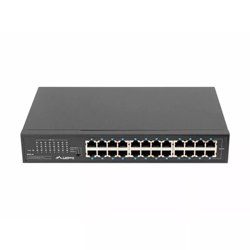 Nevaldomas komutatorius LANBERG RSGE-24 — 24× Gigabit Ethernet 1U, montuojamas į stovą, juodas