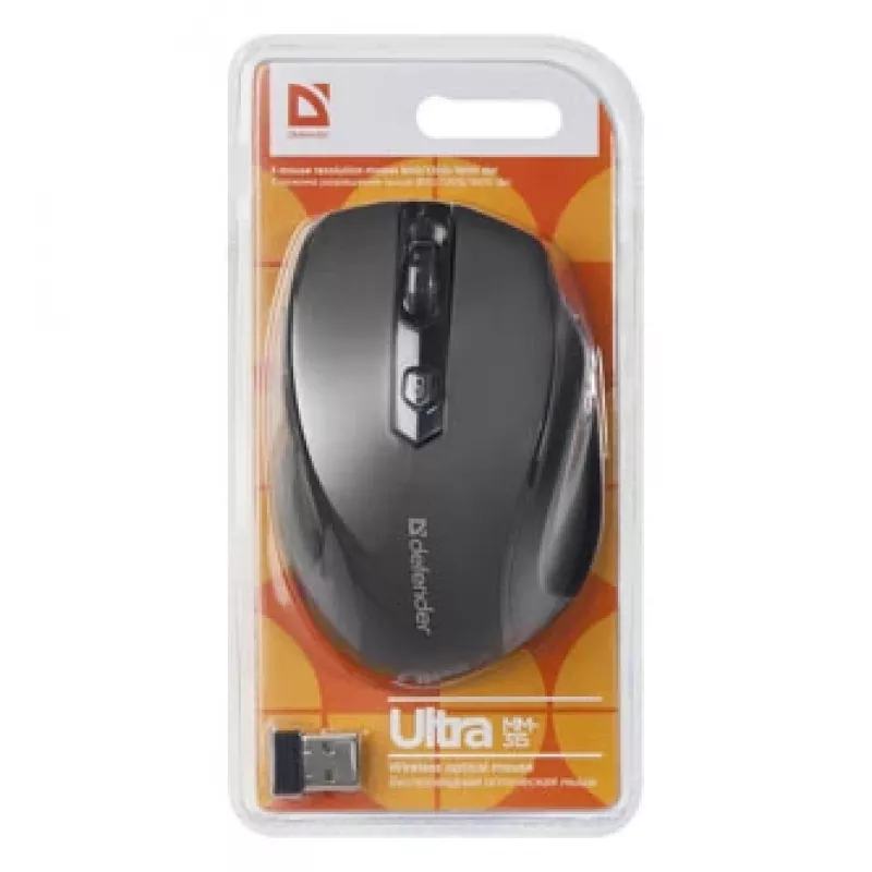 Belaidė RF optinė dešiniarankė pelė DEFENDER ULTRA MM-315 — 1600 DPI, 6 mygtukai, USB imtuvas, juoda