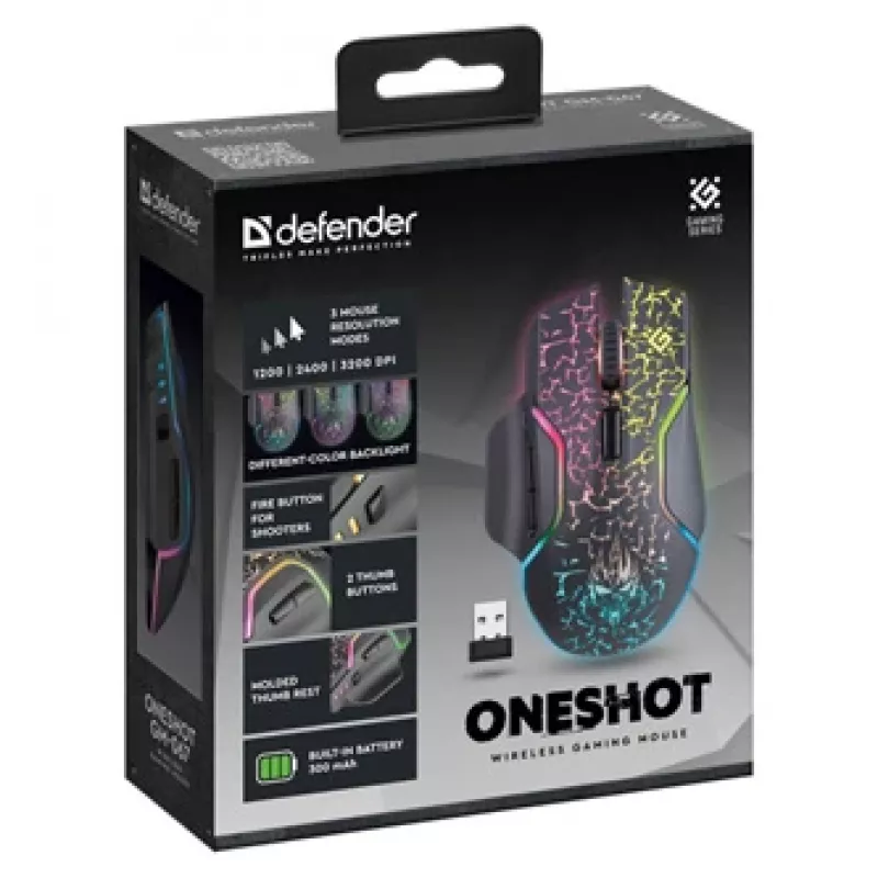 Defender Oneshot GM-067 pelė, žaidimų, dešiniarankė, belaidė RF+USB Type