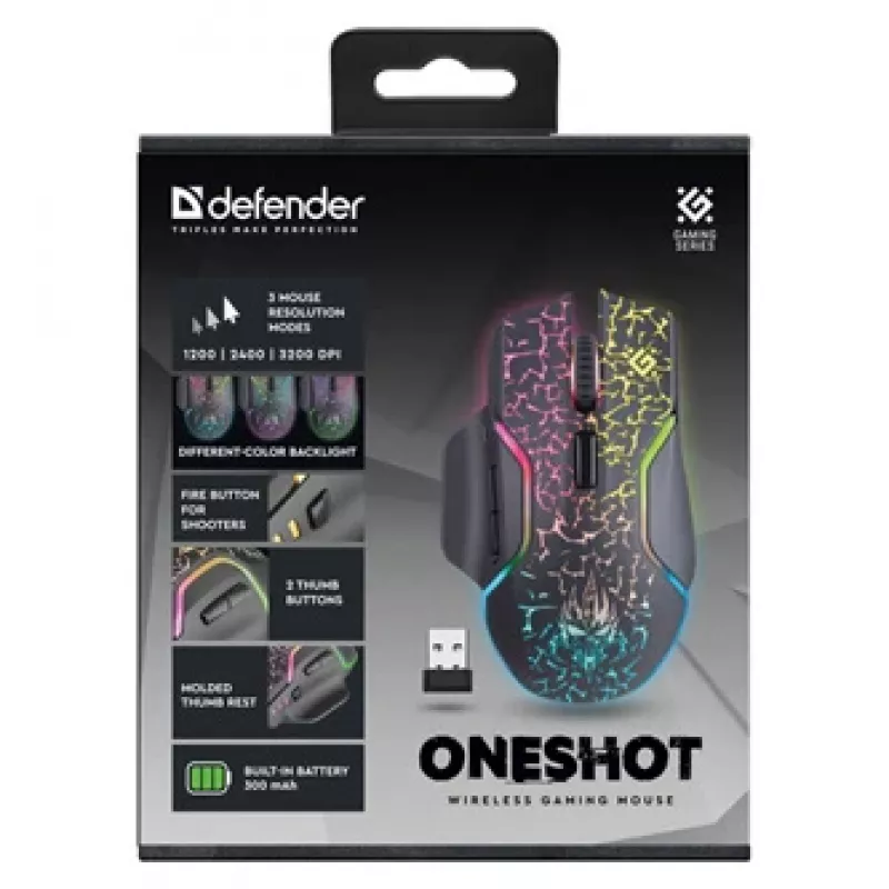 Defender Oneshot GM-067 pelė, žaidimų, dešiniarankė, belaidė RF+USB Type