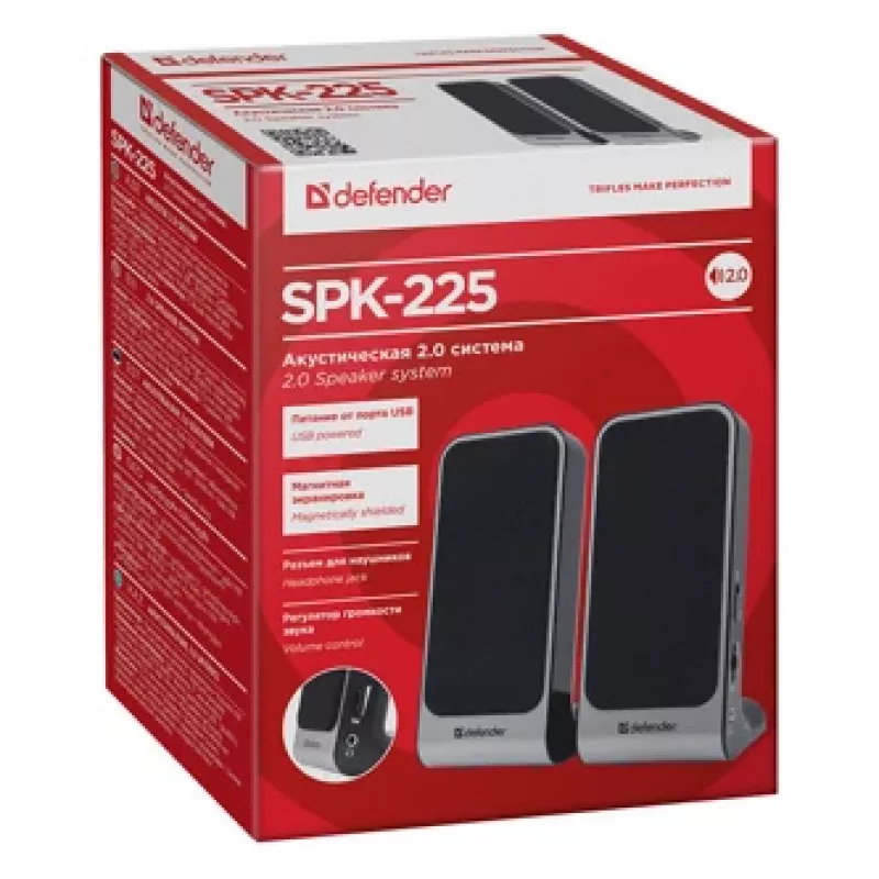 DEFENDER SPK-225 laidinės 2.0 garsiakalbiai, 4 W RMS, USB/DC 5 V, 3,5 mm, juodi