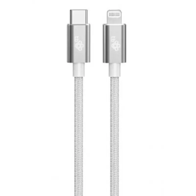 TB kabelis USB-C - Lightning braided 1m, Sidabrinė