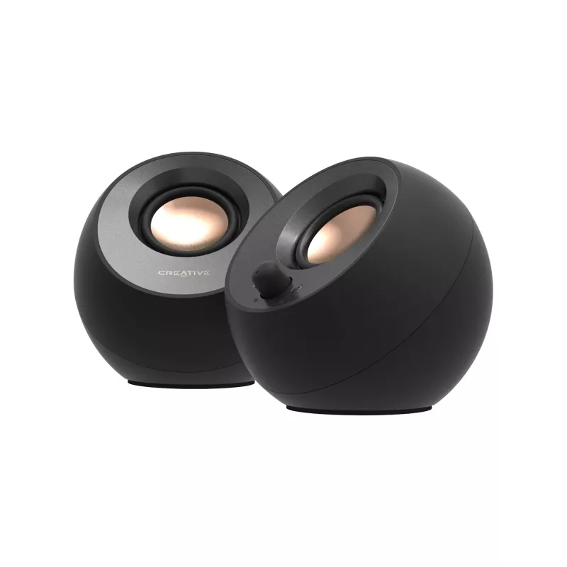 CREATIVE Pebble V3 Minimalistiniai 2.0 USB-C staliniai garsiakalbiai su USB garsu, Clear Dialog patobulinimu, Bluetooth 5.0, 8W RMS ir 16W didžiausia galia, USB-A