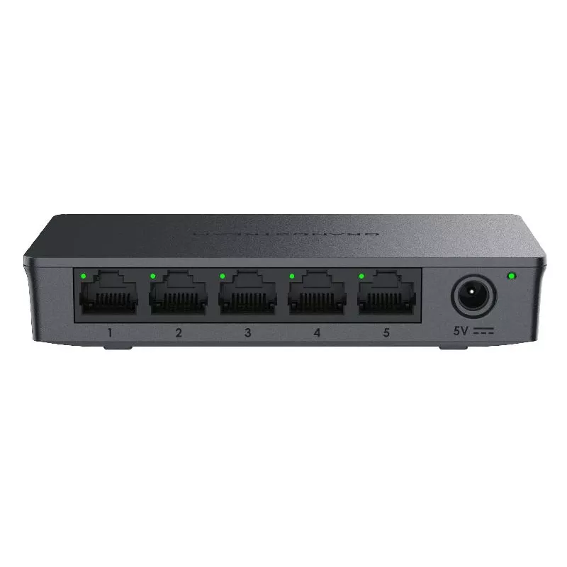 Grandstream GWN7700 2 lygio nevaldomas jungiklis 5x Gigabit prievadai 10 Gbps perjungimo talpa 802.1p QoS Juodas stalas/sieninis montavimas 5 VDC