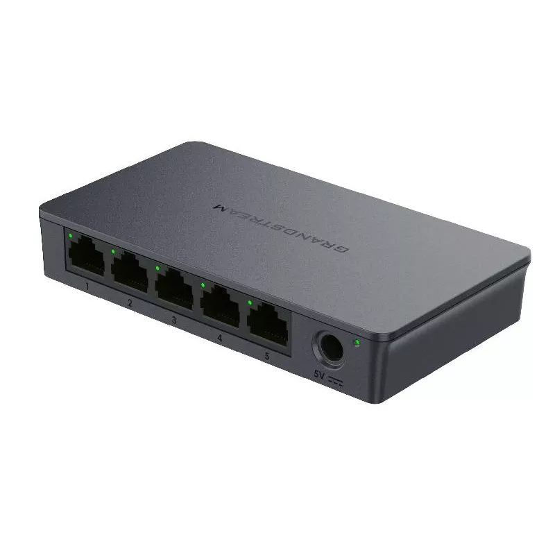 Grandstream GWN7700 2 lygio nevaldomas jungiklis 5x Gigabit prievadai 10 Gbps perjungimo talpa 802.1p QoS Juodas stalas/sieninis montavimas 5 VDC