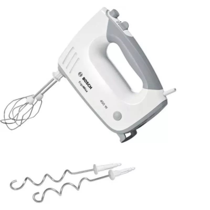 Rankinis plaktuvas Bosch MFQ36400 — 450 W, 5 greičiai, turbo, 1,3 m laidas, pilka/baltas