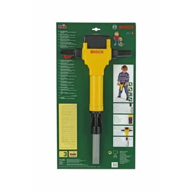 Theo Klein 8405 Bosch plaktukas gręžtuvas I maitinamas baterijomis grąžto judėjimas aukštyn-žemyn I su variklio garsu ir mirksinčia lempute I matmenys: 28 cm x 7 cm