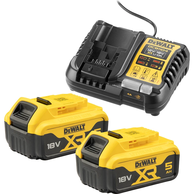 Baterijos ir įkroviklio rinkinys DeWALT DCB1104P2 18 V 5,0 Ah (2 baterijos, įkroviklis)