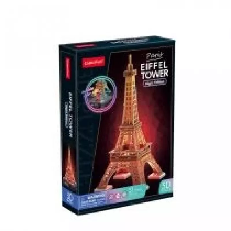 3D dėlionė Cubicfun Eifelio bokštas naktinė versija LED, Cubicfun, modelis 306-L534H – apšviečiama architektūrinė 3D dėlionė