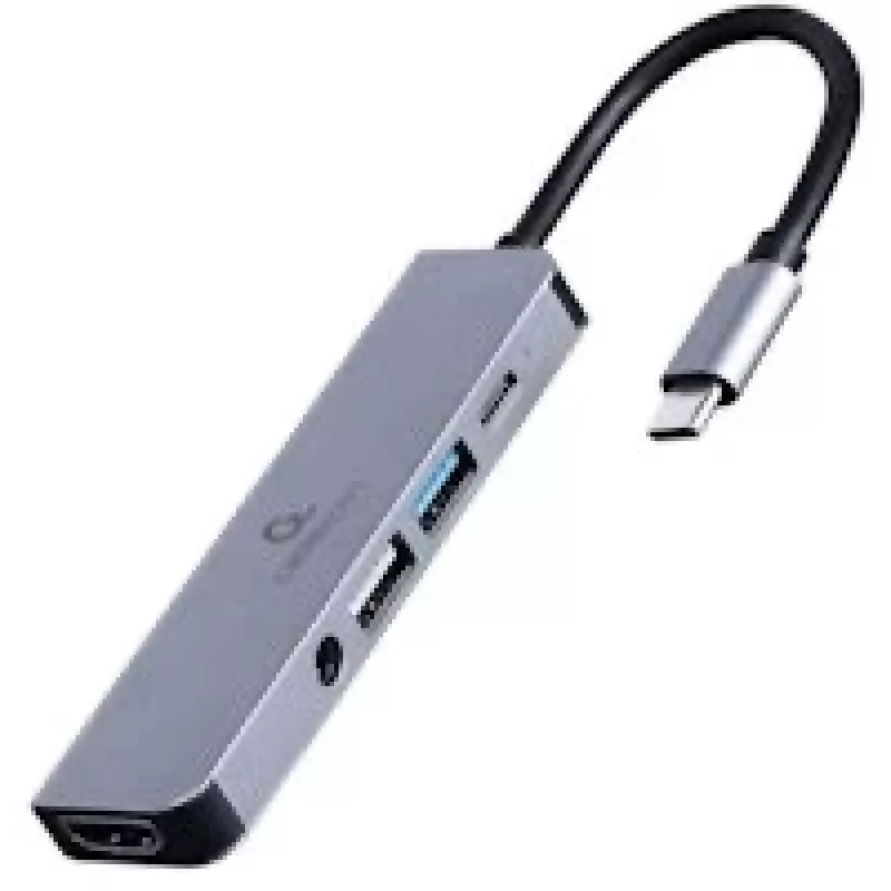 Gembird A-CM-COMBO5-02 nešiojamojo kompiuterio dokas / prievadų replikatorius, laidinis, USB 3.2 Gen 1 (3.1 Gen 1) Type-C, sidabrinis