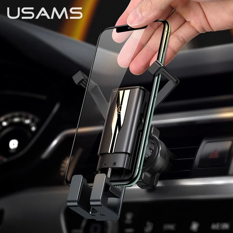 USAMS automobilinis telefono laikiklis 4,7–7 colių universalus telefono stovas automobilyje gravitacinis išmaniojo telefono laikiklis su ventiliacijos angos spaustuku GPS palaikymas iPhone Xiaomi Samsung