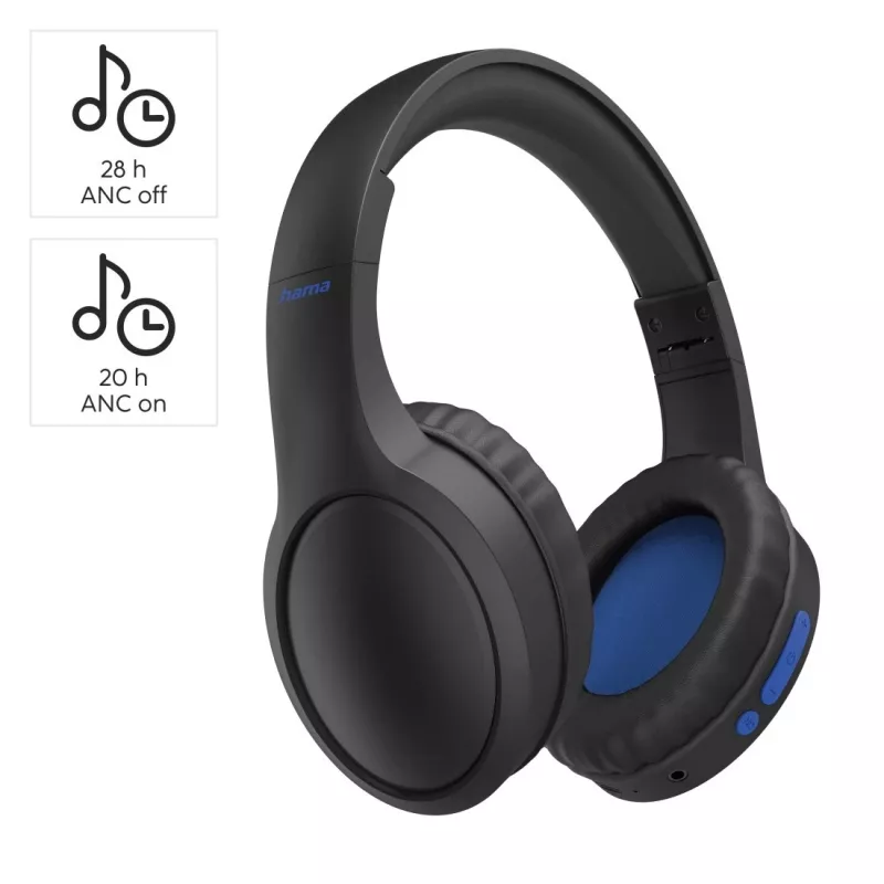 Hama 00184160 ausinės/ausinės su mikrofonu Laidinės ir belaidės Ant galvos Geriamoji/Skambučiams USB Type-C Bluetooth Juoda, Mėlyna