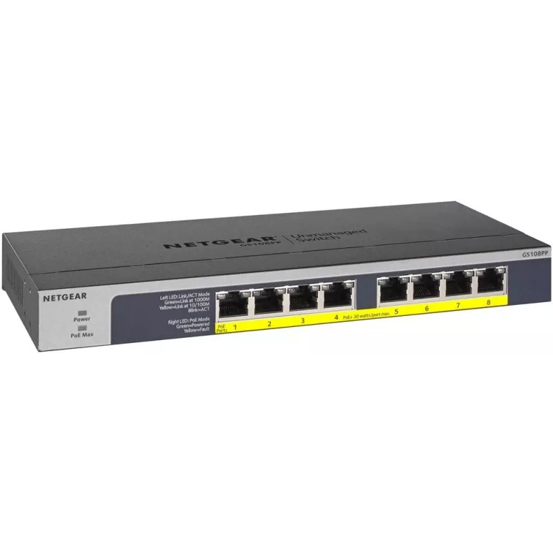 NETGEAR GS108PP Nevaldomas Gigabit Ethernet (10/100/1000) maitinimas per Ethernet (PoE) juodas