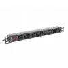 Stovo montavimo maitinimo paskirstymo blokas LANBERG PDU-02I1908I-0200-C20-BK — 1U, 10×C13, 16A, 2 m laidas, 19 colių