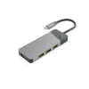 USB Type‑C šakotuvas Green Cell HUBGC01 — 7 prievadai: 3×USB‑A 3.2 Gen 1, 1×USB‑C 3.2 Gen 1, HDMI, microSD+SD kortelių skaitytuvas — sidabrinis