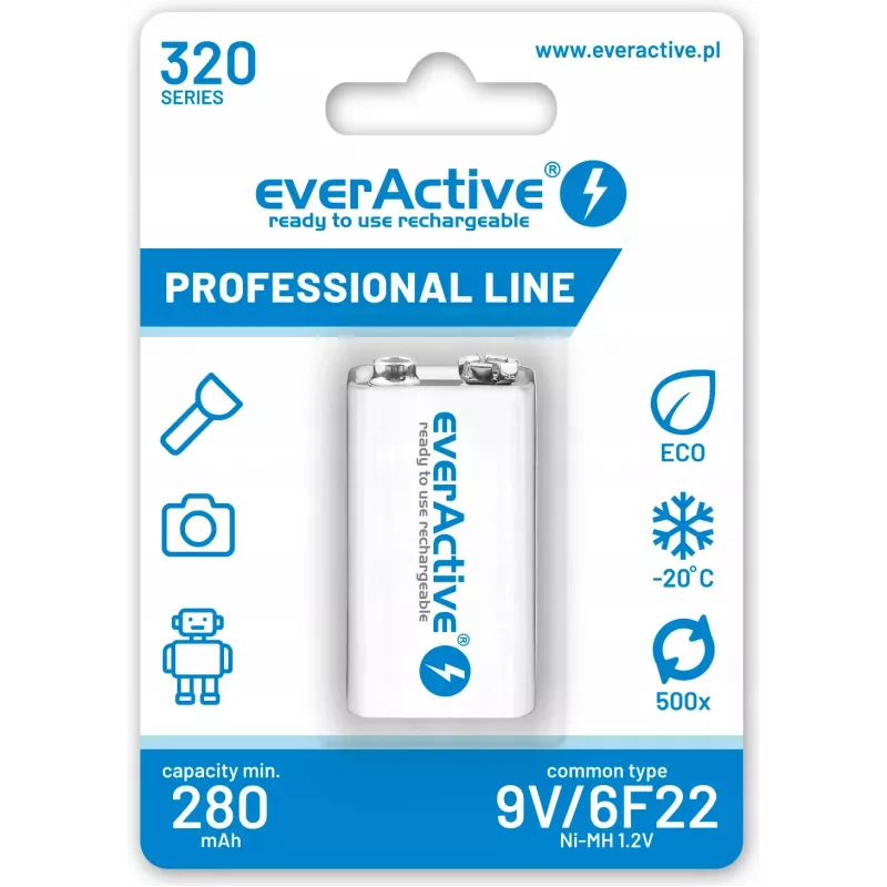 Įkraunama baterija everActive EVHRL22-320 9V NiMH prizminė 8,4 V, 55 g, 48,5 mm