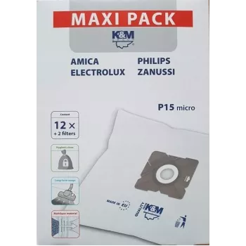 Dulkių siurblių maišeliai PHILIPS CONCEPT SENCOR ZANUSSI P15 maxi KM-P15-MX (12 vnt.)