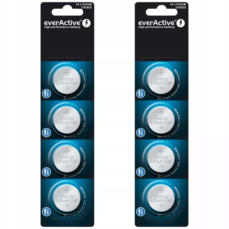 Vienkartinė ličio baterija everActive CR3032, 3 V, 580 mAh, mygtukinė/monetėlės tipo, pakuotėje 4 vnt.