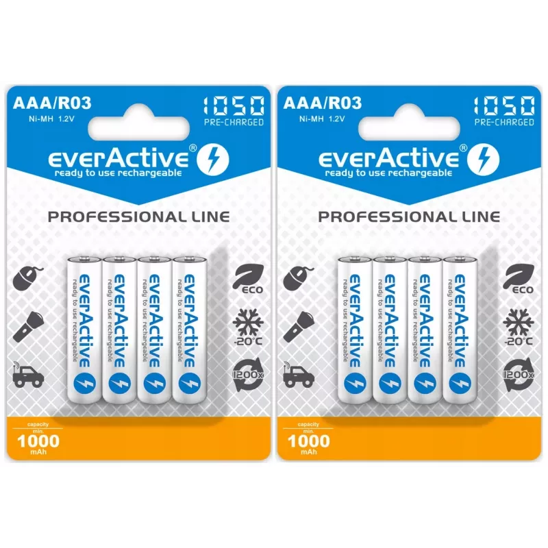 Įkraunamas AAA NiMH baterijų rinkinys everActive EVHRL03-1050 1.2V — 4 vnt., 1050 mAh