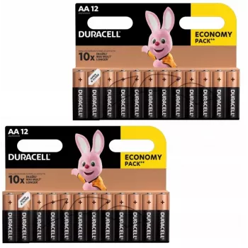 Duracell šarminių AA (LR6) baterijų pakuotė — 24 elementai, vienkartinės