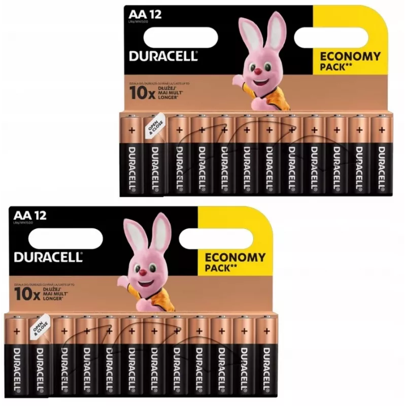 Duracell šarminių AA (LR6) baterijų pakuotė — 24 elementai, vienkartinės