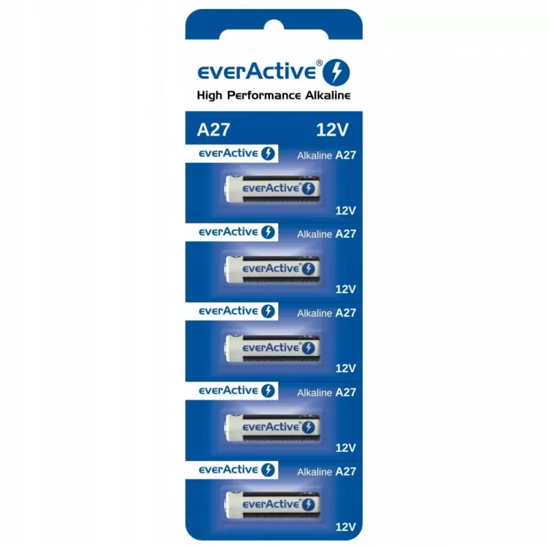 Įkraunamų baterijų rinkinys everActive 27A5BL, šarminės 12 V, cilindrinės, 5 vnt., 27,3 × 7,62 mm