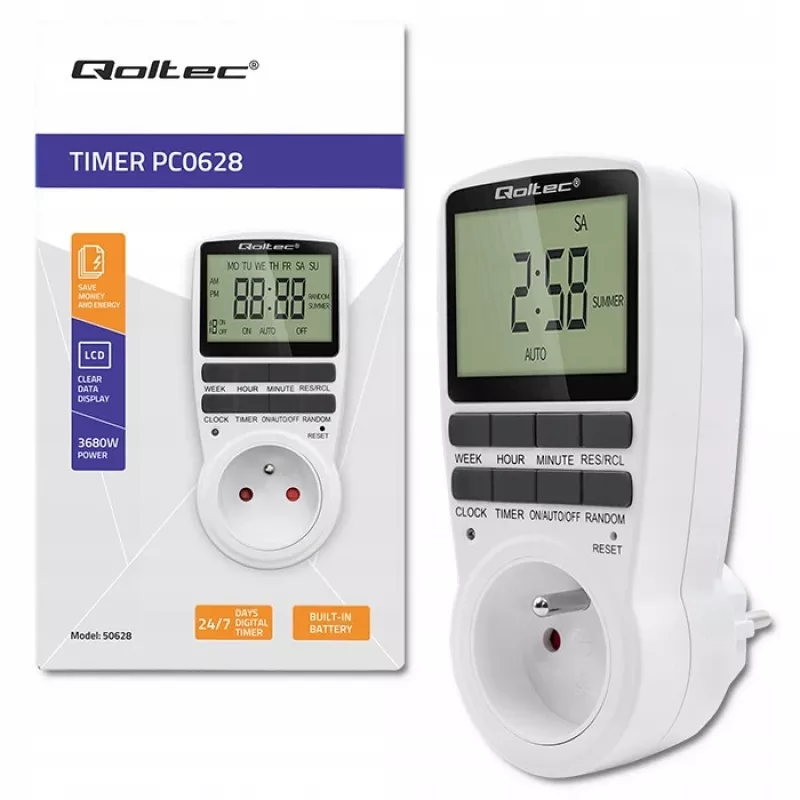 Elektroninis laikmatis QOLTEC PC0628 su LCD ekranu, 24 valandų atgalinė atskaita