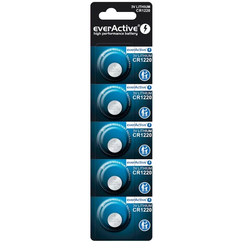 everActive CR1220 ličio baterija — 3V, 40 mAh, 12,5×2 mm, vienkartinė, 5 vnt.
