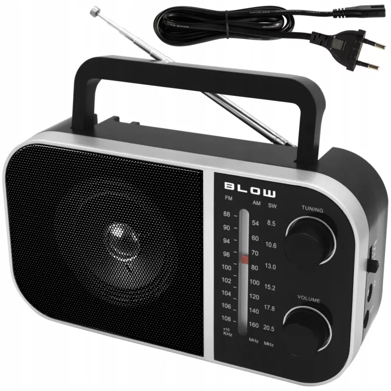 Nešiojamas analoginis radijas BLOW RA6 AM/FM – maitinamas baterijomis, AM ir FM priėmimas, ausinių lizdas