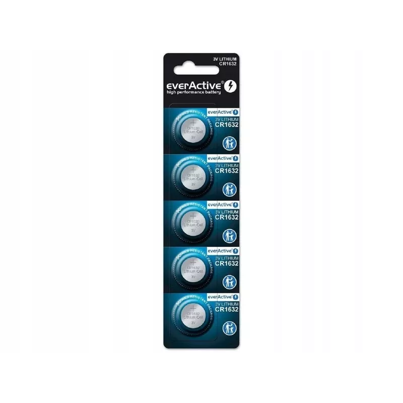 Baterija everActive CR1632 ličio vienkartinė moneta 3 V — 5 vnt., 16 mm × 3,2 mm