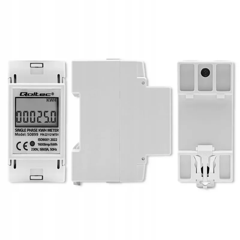Vienfazis energijos suvartojimo skaitiklis QOLTEC 50899 230 V 50 Hz, 5(60)A, 1.0 klasė, LCD