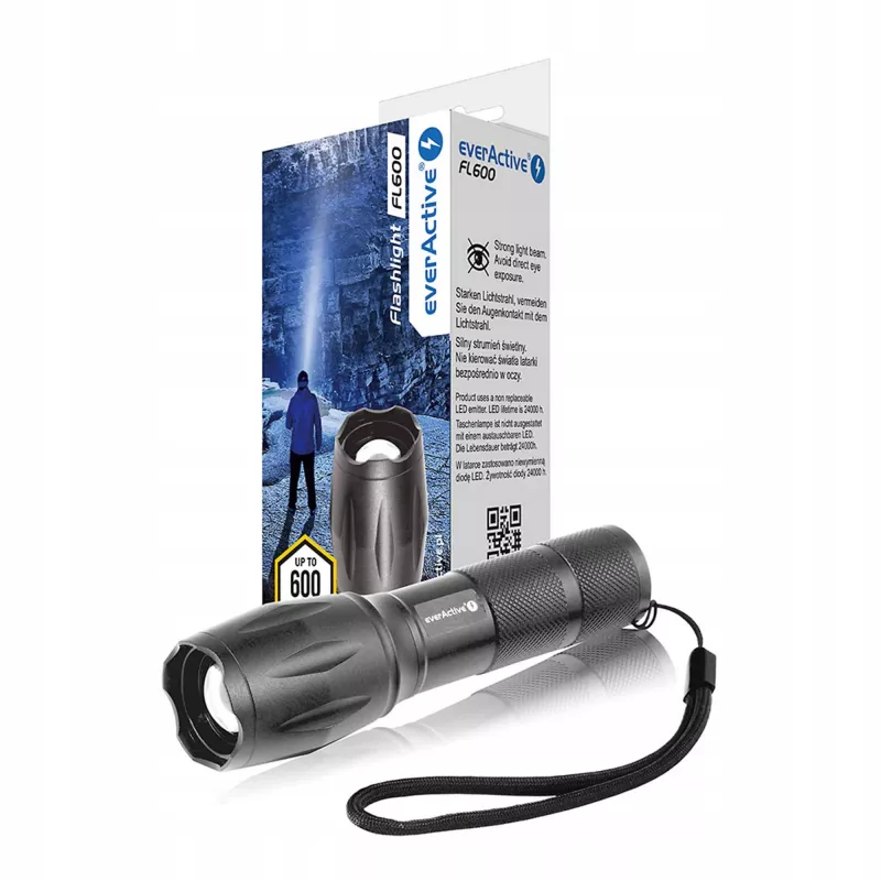 Žibintuvėlis everActive FL600 — 600 lm, 10 W, aliuminio korpusas, IPX4, 130 mm, 3×AAA, raudonas