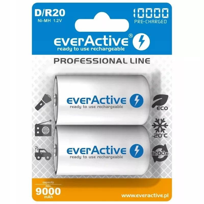 Įkraunama baterija everActive EVHRL20-10000 D NiMH 1,2 V 2 vnt.