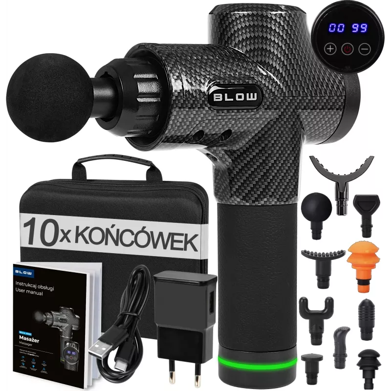 Rankinis perkusinis masažo pistoletas BLOW Wave 4000 modelis 44-340# — 32 intensyvumo lygiai, 2200 mAh baterija, USB-C
