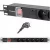 Maitinimo skirstymo įrenginys LANBERG PDU-06E-0200-BK — 6x E tipo lizdai, 16 A, 2 m kabelis, 1U stovas, 220–250 V