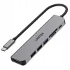 USB-C šakotuvas Unitek 7in1 aliuminis PD 100W 5 Gbps — daugiafunkcis adapteris su Power Delivery